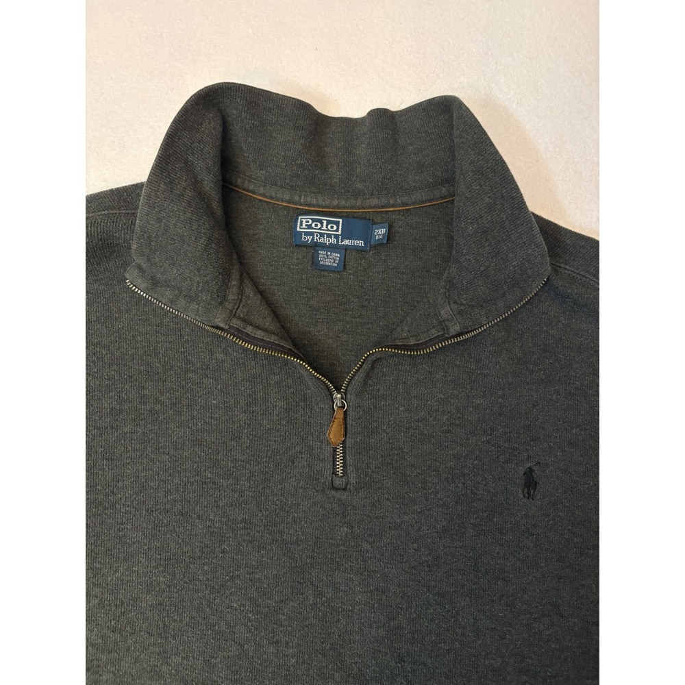 Polo Ralph Lauren Mens 2XB Big Charcoal Gray 1/4 Zip Cotton Pullover Sweater